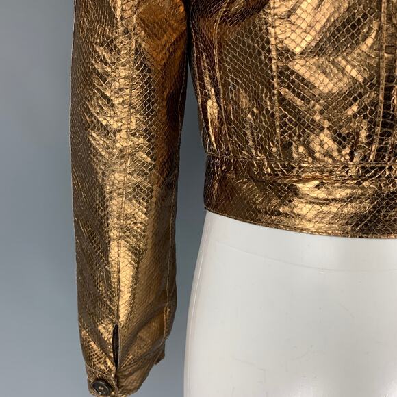 MULBERRY Size 6 Gold Leather Metallic Snake Skin Buttoned Jacket - Picture 4 of 6